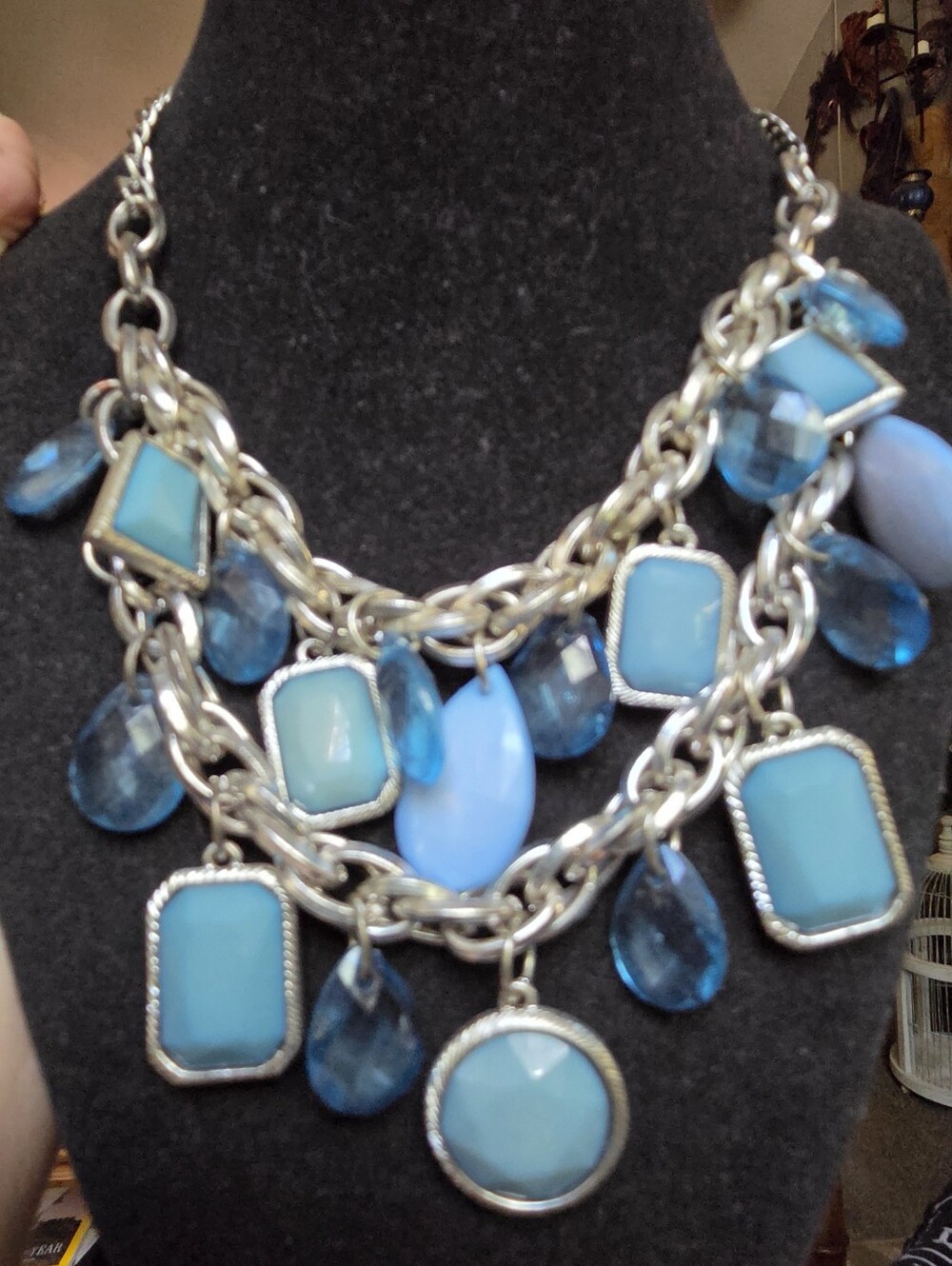 New York & Company Light Blue Multi-Strand Statement Necklace 22" Adjustable - Picture 3 of 7